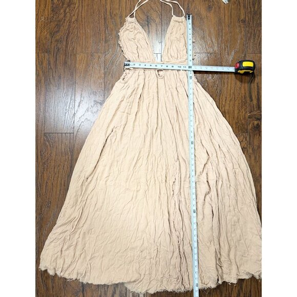 Free People Womens Dress M/L Light Pink Halter Maxi Tassel Tie Back Beachy Boho - Picture 6 of 9